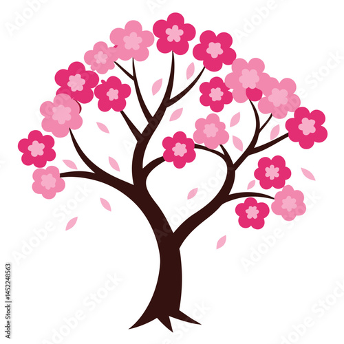 Pink cherry tree realistic-on-fully-white background  