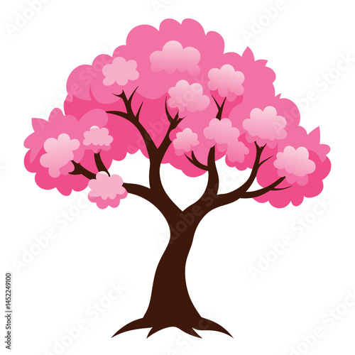 Pink cherry tree realistic-on-fully-white background  
