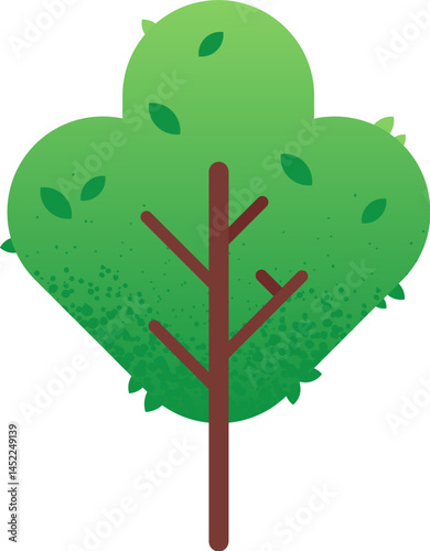 Minimalist vector illustration featuring a stylized tree with a brown trunk, rounded green crown, and falling leaves, symbolizing nature, growth, and environmental awareness