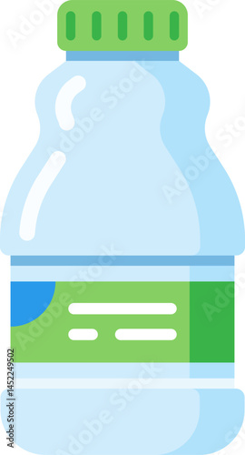 Light blue plastic bottle with green cap containing refreshing drink promoting healthy lifestyle, ideal for representing concepts of hydration and well being