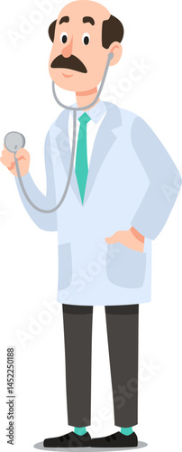 Friendly doctor wearing a stethoscope and white coat, preparing to visit a patient, embodying the essence of healthcare and medical examination in a clinical setting