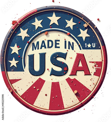 Retro illustration of a 'Made in USA' badge with stars and stripes.