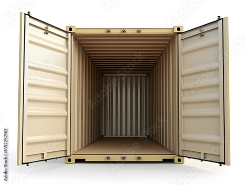 Empty Beige Shipping Container Open Doors Cargo