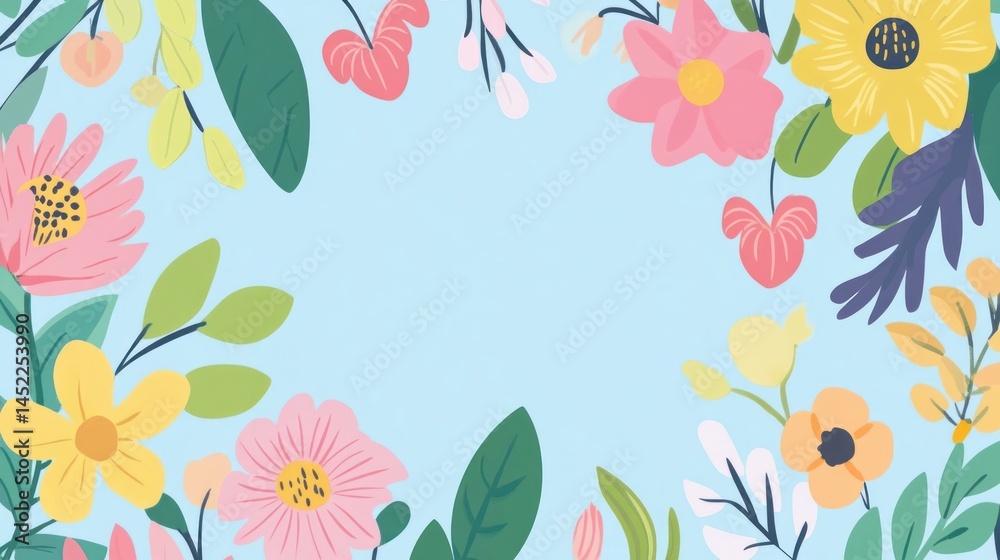 Fototapeta premium Flowers frame illustration background graphics.