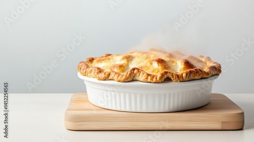 Freshly Baked Homemade Pie with Golden Crust and Steam Rising