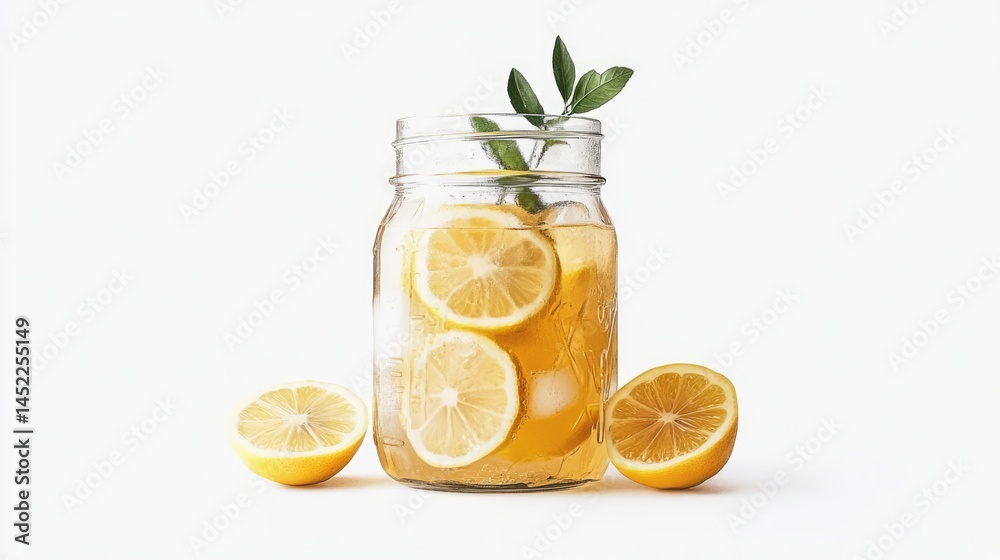 Fototapeta premium Refreshing Lemonade Drink with Slices of Lemon and Mint Garnish