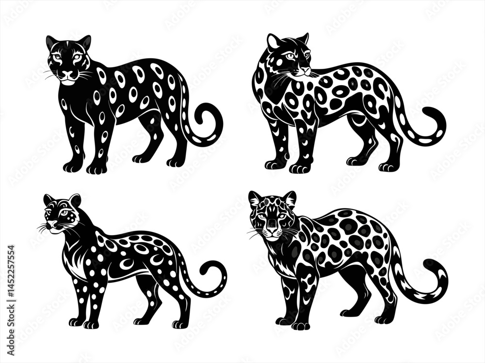 Fototapeta premium clouded leopard sihouette black vector bundle