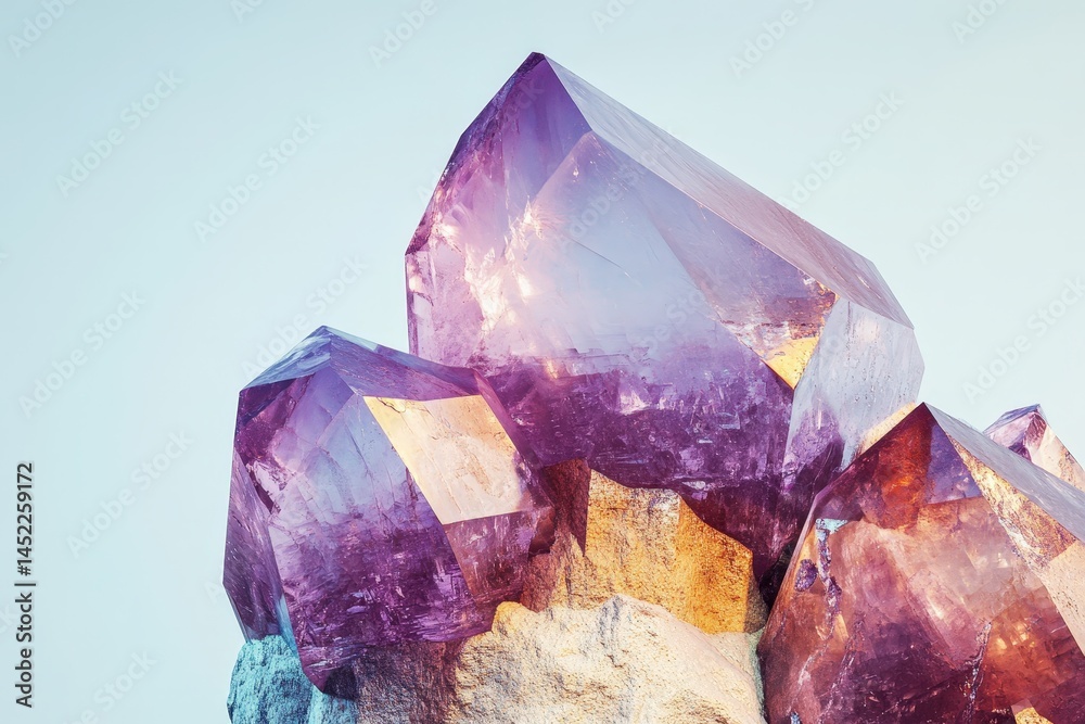 Fototapeta premium Close-up view of multifaceted amethyst crystals.