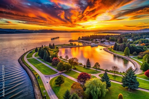 Bellingham Washington Sunset Aerial Boulevard Park - Stunning Golden Hour Landscape Photography