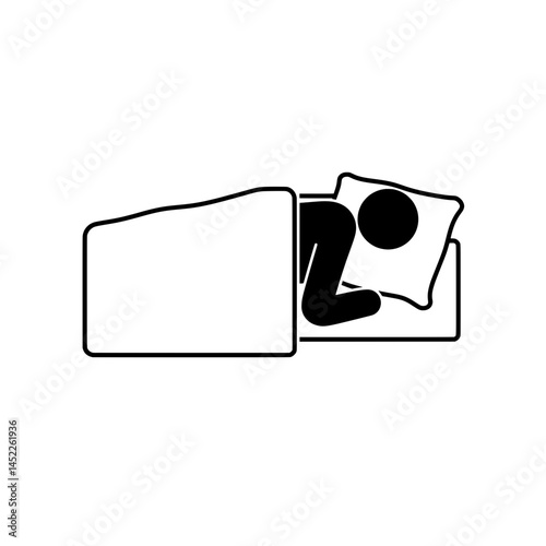 Person Sleeping Peacefully in Bed Silhouette Vector Icon
