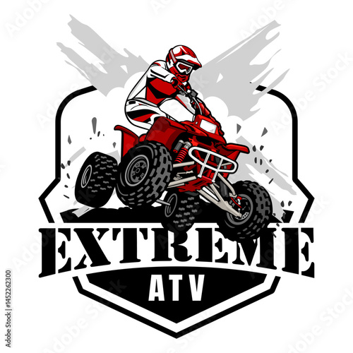red ATV extreme action sport logo illustration design vector
