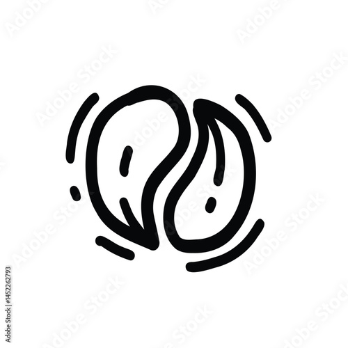Doodle style Yang yin circle symbol, vector grunge Chinese sketch. Hand drawn symbol isolated in white background. Traditional sign.