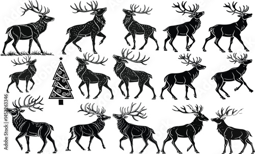Roe deer silhouettes set vector illustration
