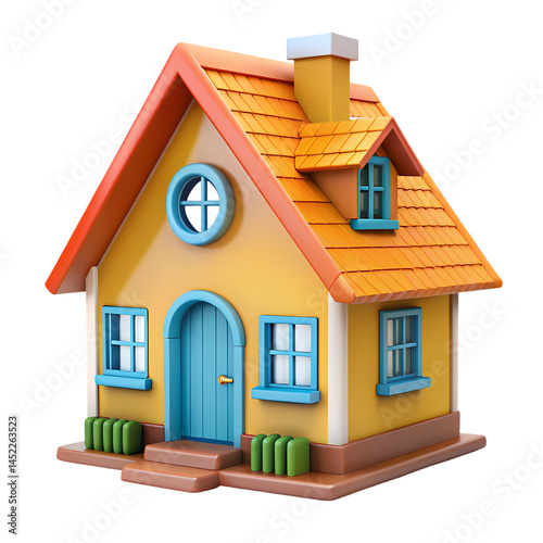 Cute Yellow House 3D Render on transparent background