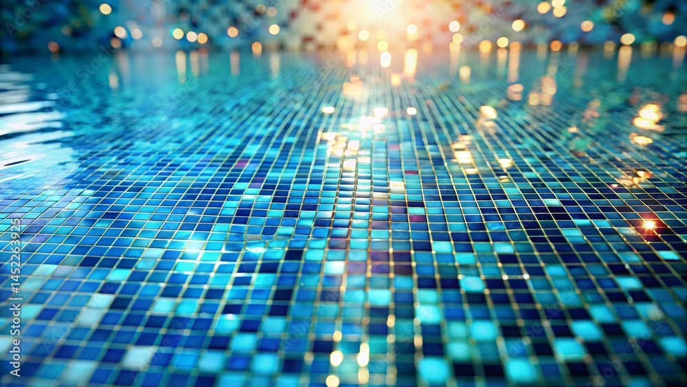 Obraz premium Bokeh Effect Mosaic Tile Texture: Abstract Swimming Pool & Shower Background