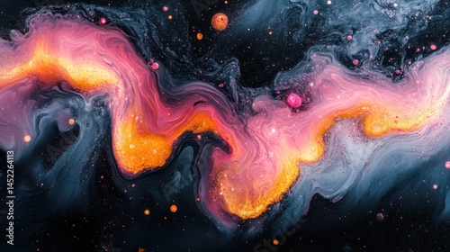 Abstract swirling colors, fluid movement, cosmic background, visual art
