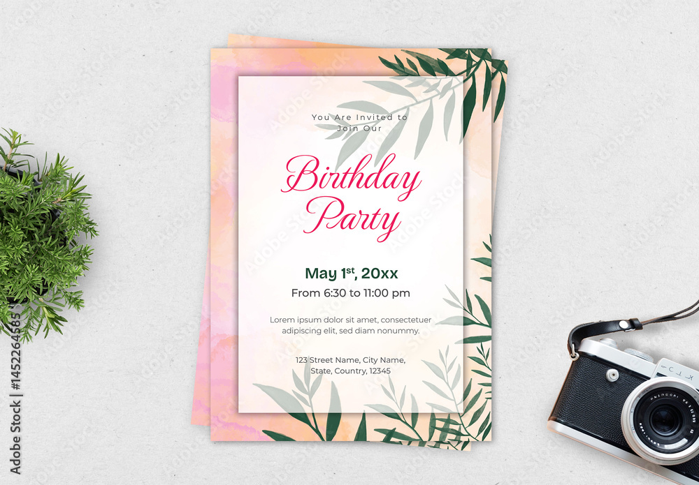 Birthday Party Invitation Card Layout Stock Template | Adobe Stock