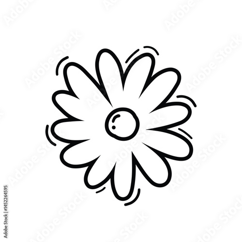 Hand Drawn Doodle Style White Daisy Flower Isolated on White Background Hand drawn flat vector illustration for your design. Decorative natural flower for spring season or herbal concept