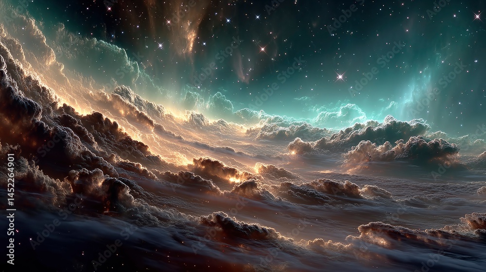 Naklejka premium Cosmic clouds and starry sky