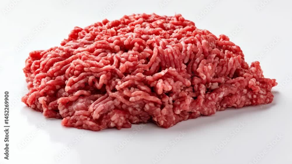 Close-up of fresh raw ground meat, ideal for cooking various recipes like meatballs or bolognese sauce, showcased against a clean, white background. Close-up of fresh raw ground meat, ideal for cooking various recipes like meatballs or bolognese sauce, showcased against a clean, white background.