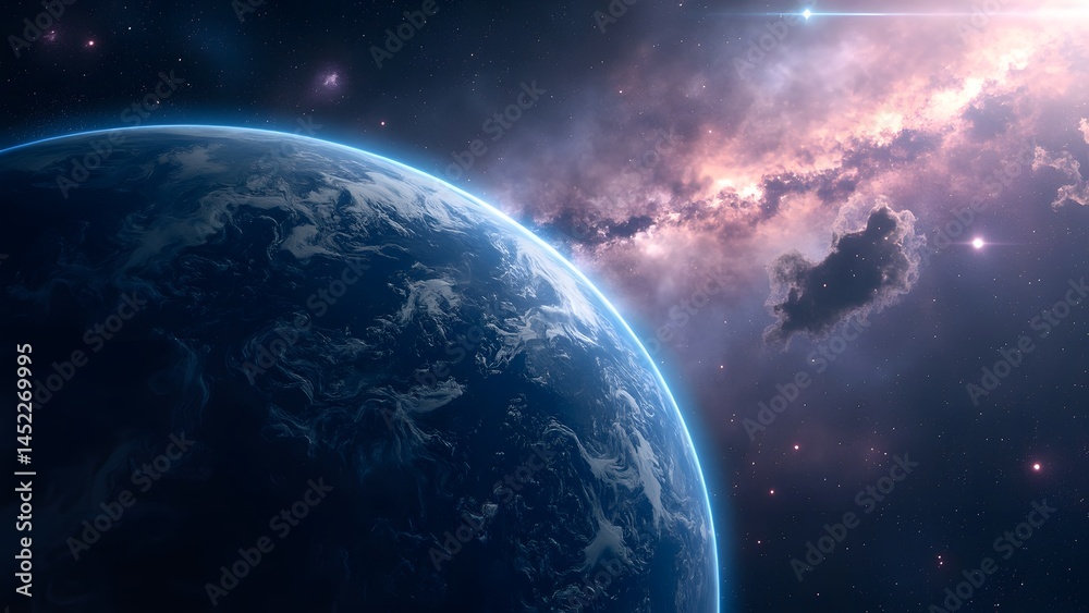 Planet Earth with Glowing Nebula in Outer Space Planet Earth with Glowing Nebula in Outer Space