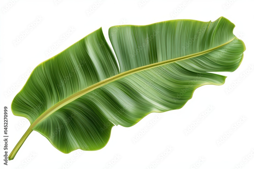 Fototapeta premium Close-up view of a vibrant tropical leaf against a white background.