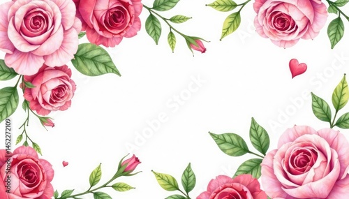 Delicate watercolor roses & leaves, repeating pattern, elegant, botanical