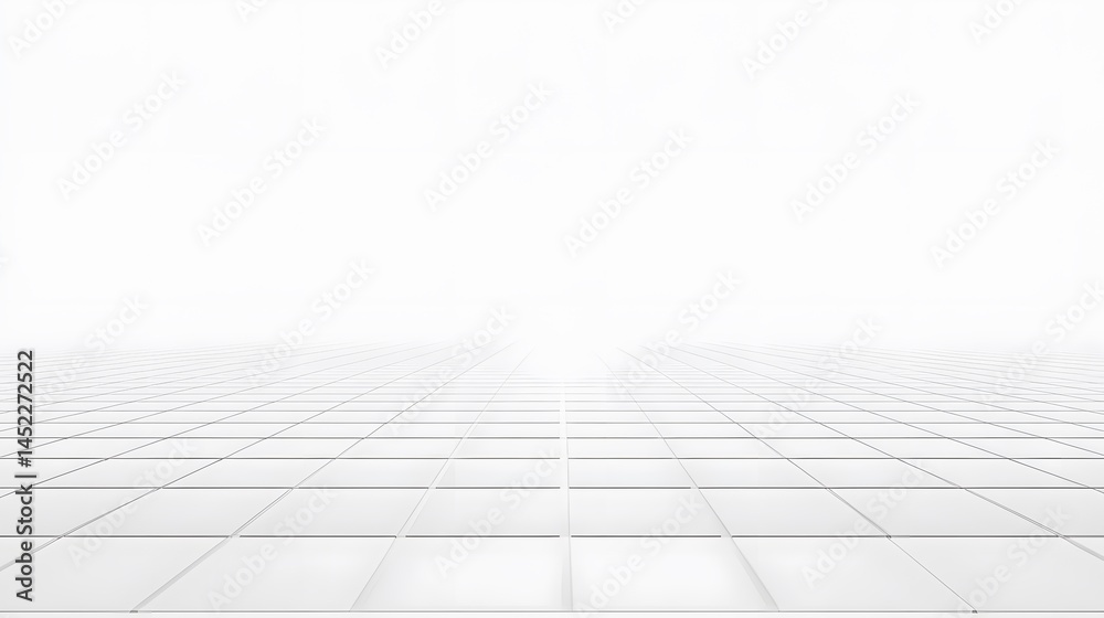 Fototapeta premium White Tile Floor Perspective Minimalist Background