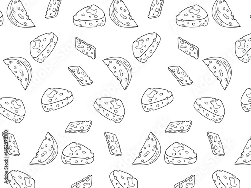 Cartoon Cheese doodle seamless pattern for background and packaging. Vector design. Various cheese design wallpaper. Variety of cheese icon. Cheese pattern background set. Collection icon cheese.