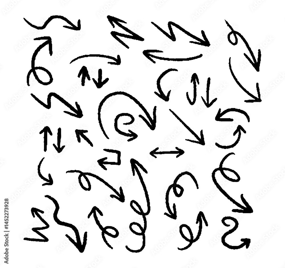 Hand drawn arrow set on black colour Hand drawn arrow set on black colour