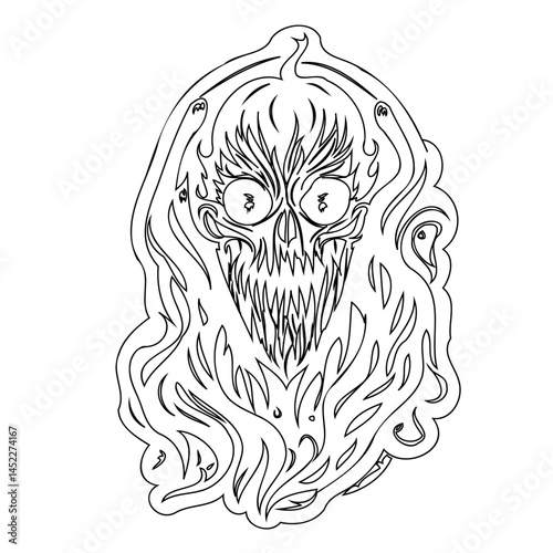 Ethereal Horror: A haunting spectral figure with intricate line work illustration