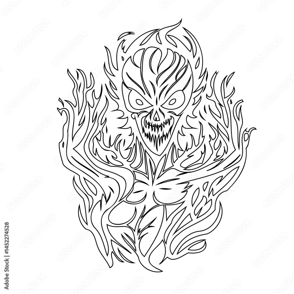 Fototapeta premium Fiery skeletal apparition, abstract graphic representation of inner demons or nightmares