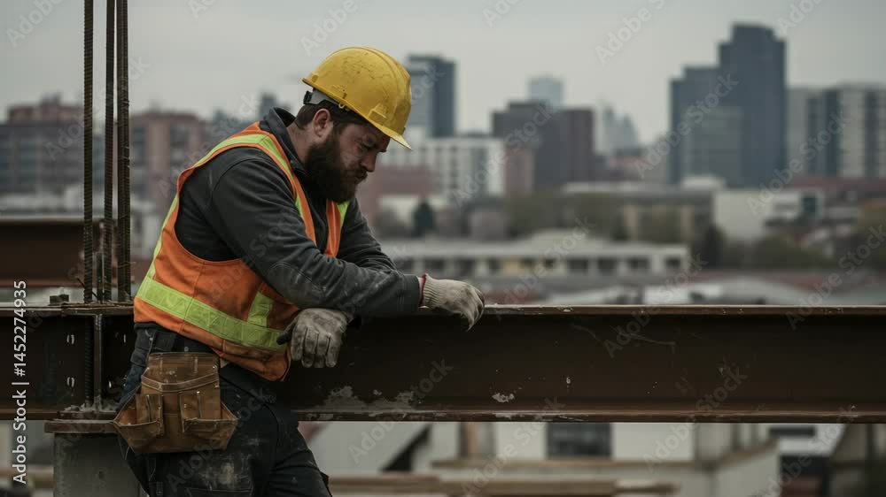 construction worker depressed expression with building background construction worker depressed expression with building background