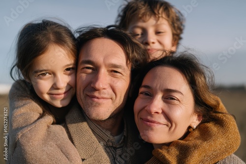 Joyful Family Portrait Togetherness Captured in a Natural Outdoor Setting with Warm Smiles and Affection