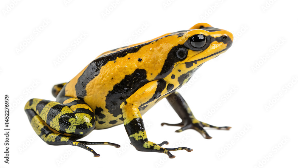 Obraz premium a yellow and black frog isolated on white background PNG. AI GENERATED