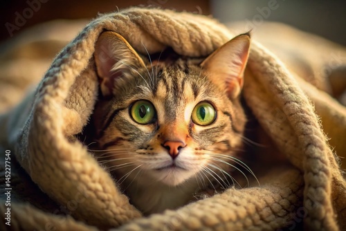 Curious Cat Peeking from Blanket - Adorable Pet Photo