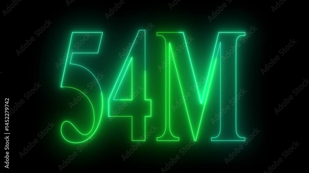Neon 54m million neon glowing text animation 54M text animation on black background. Neon 54m million neon glowing text animation 54M text animation on black background.
