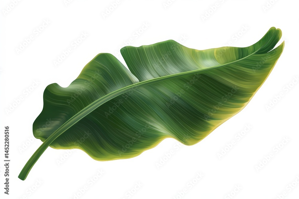 Fototapeta premium Close-up of a vibrant tropical leaf against white.