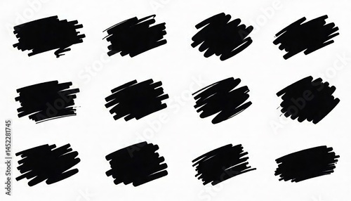 Collection Of Black Marker Strokes On White Background For Emphasis And Design