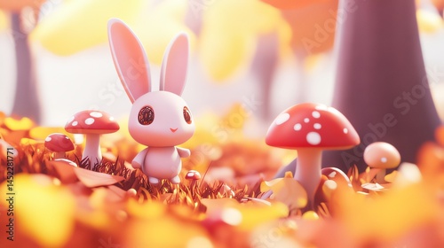 Whimsical Cartoon Rabbit Leaping Across a Cozy Autumn Scene with Warm Earthy Tones Made with Generative AI Technology