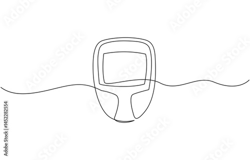 Continuous one line drawing of diabetes equipment's. Medical health care concept, One continuous line drawing of Blood glucose meter test illustration. glucometer pharmacy equipment outline.