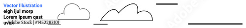 Minimal clouds and straight horizontal lines arranged in a geometric design. Ideal for weather, simplicity, lightness, cloud storage, digital interfaces, minimalism, and a simple landing page