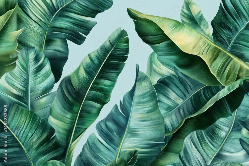 Fototapeta premium Tropical banana leaves pattern background illustration.