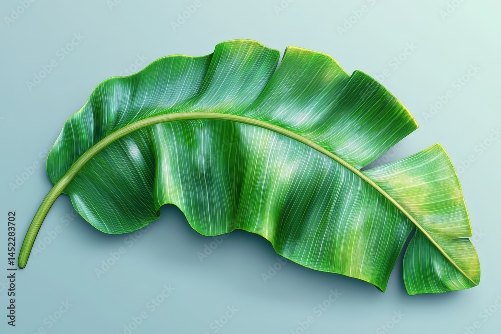 Fototapeta premium Detailed illustration of a vibrant tropical leaf against a pale background.