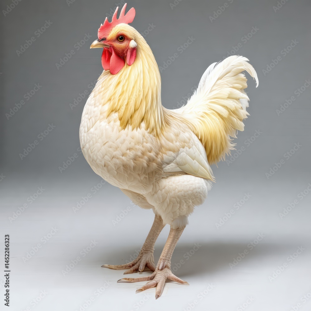 Fototapeta premium Elegant Cream Rooster Standing Against a Neutral Background