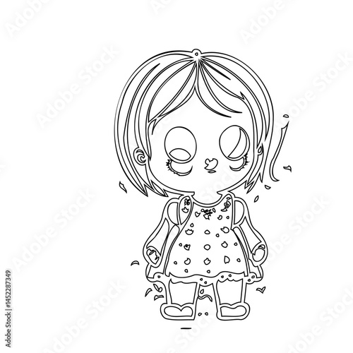 Whimsical line drawing of a charming girl character with large expressive eyes
