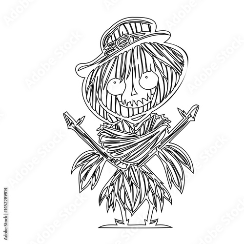 Whimsical scarecrow illustration evoking playful autumnal charm and seasonal cheer