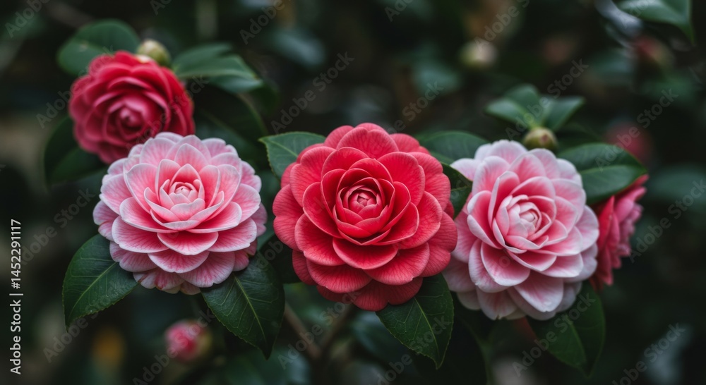 Closeup of Pink and Red Camellia Blooms Closeup of Pink and Red Camellia Blooms
