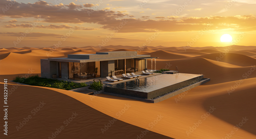 Fototapeta premium Modern Desert Oasis: Luxury House in the Dunes
