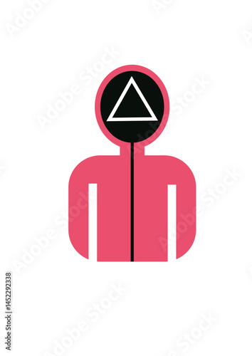 squid game, movie, character in overalls, circle, square, triangle